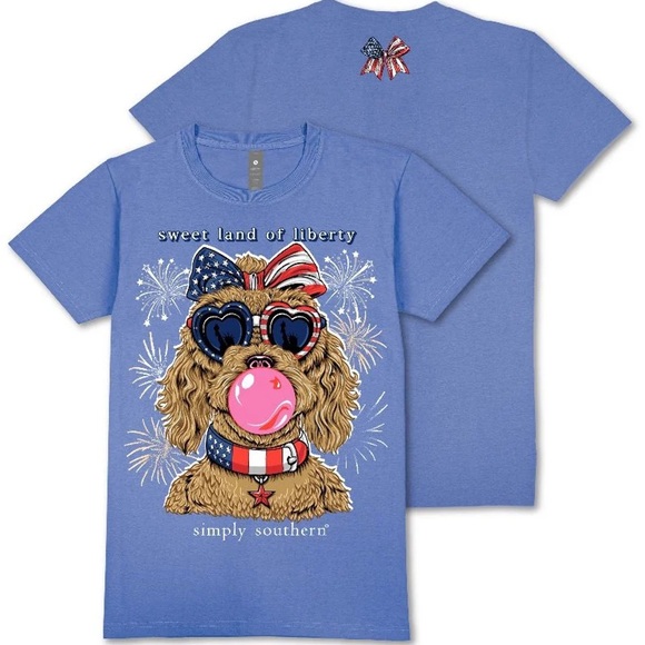 Simply Southern Sweet Land of Liberty Tee Doodle Bubble Gum T-shirt S M L XL XXL - Picture 1 of 5